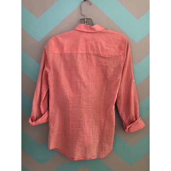 J.Crew Button Up Shirt size XS Women Roll Tab Convertible Sleeves Red Coral 308 - Picture 3 of 8